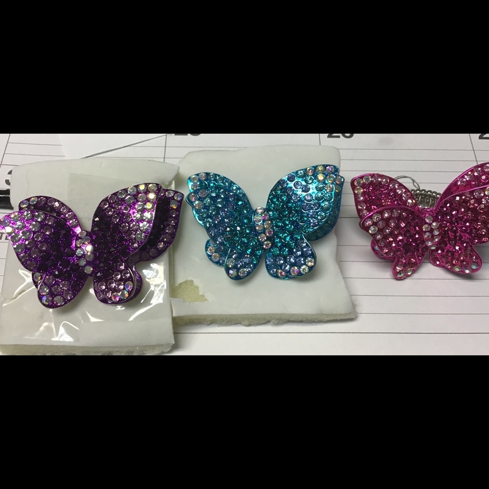 Turquoise butterfly rhinestone stretch ring 6 -10